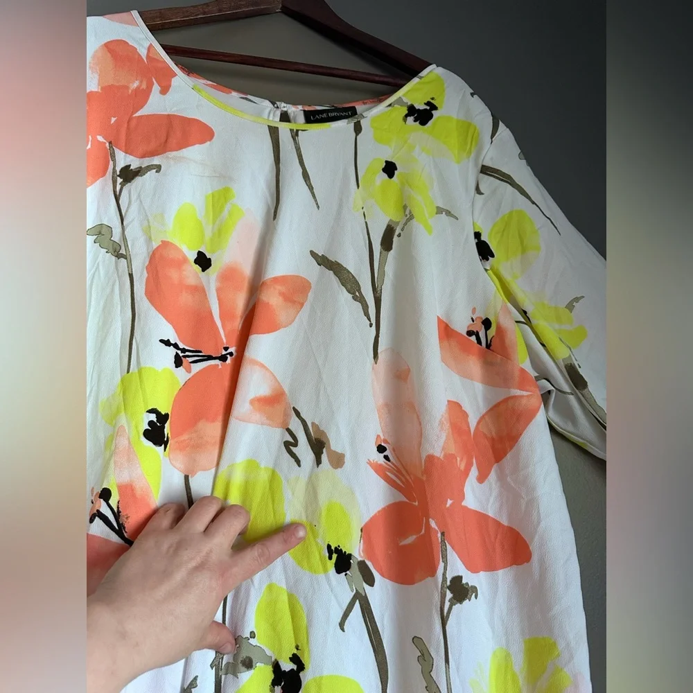 Lane Bryant Retro Floral Printed Chiffon Shift Midi Dress Plus Size 26/28 (4XL) - Picture 4 of 16